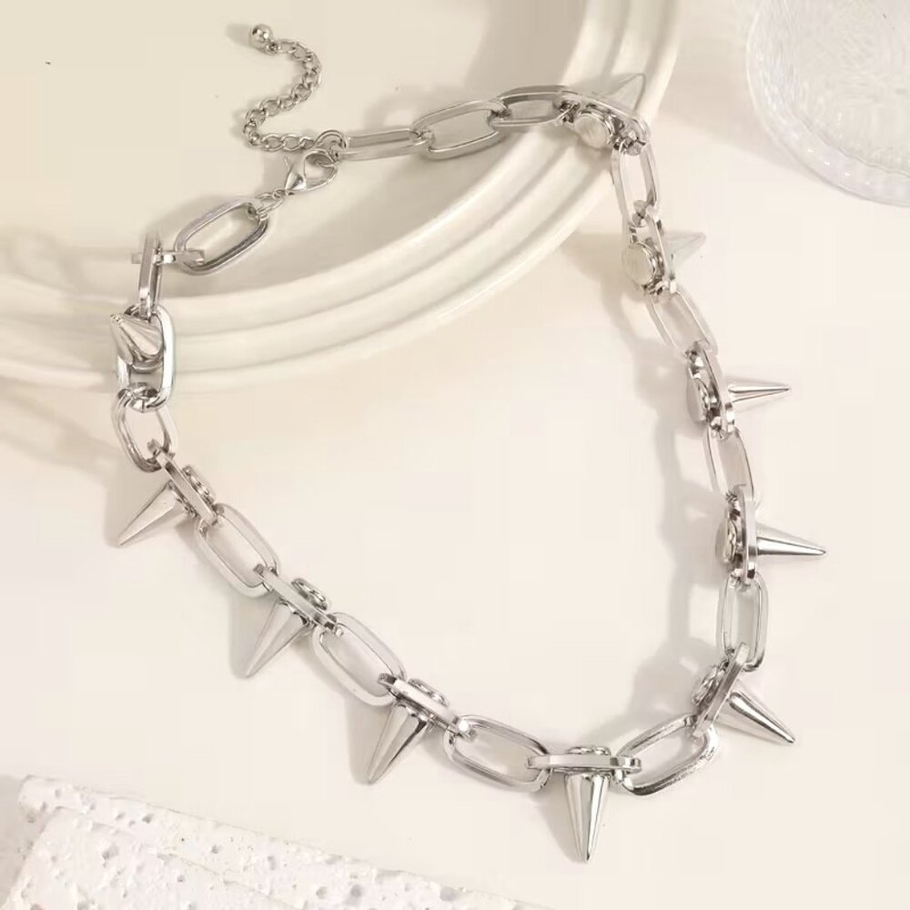 Chunky Spike Choker Necklace Chain Bold Statement Sexy Exaggerated Emo Goth Rave - Picture 3 of 5